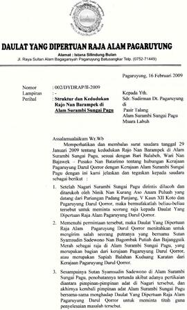 Surat Rajo Alam Pagaruyuang – Struktur dan Kedudukan Rajo nan Barampek ASSP 1